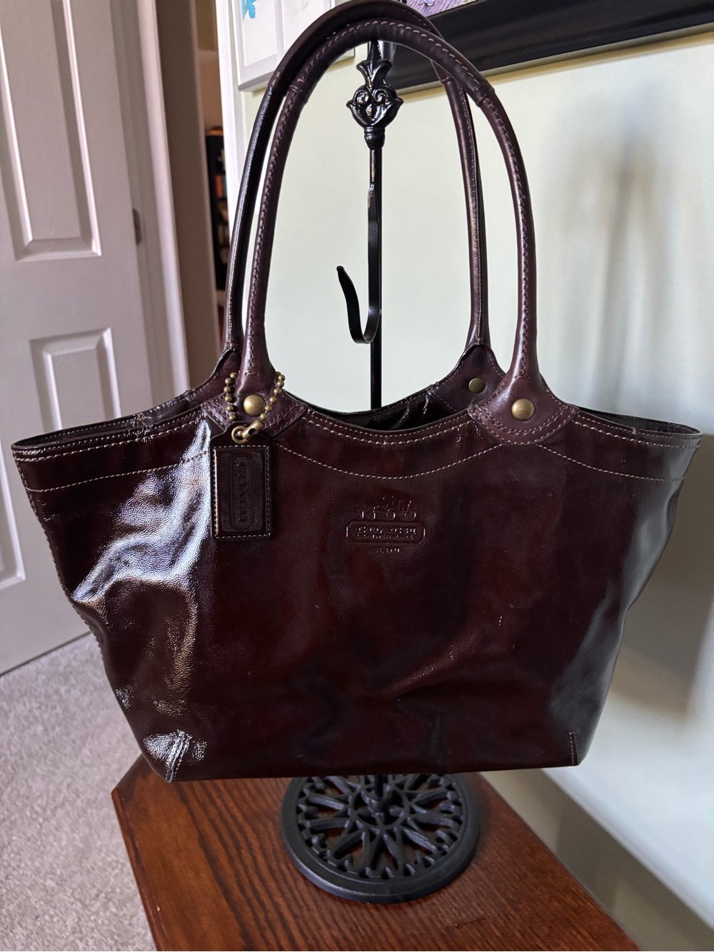 Coach Brown Patent Leather Tote Bag